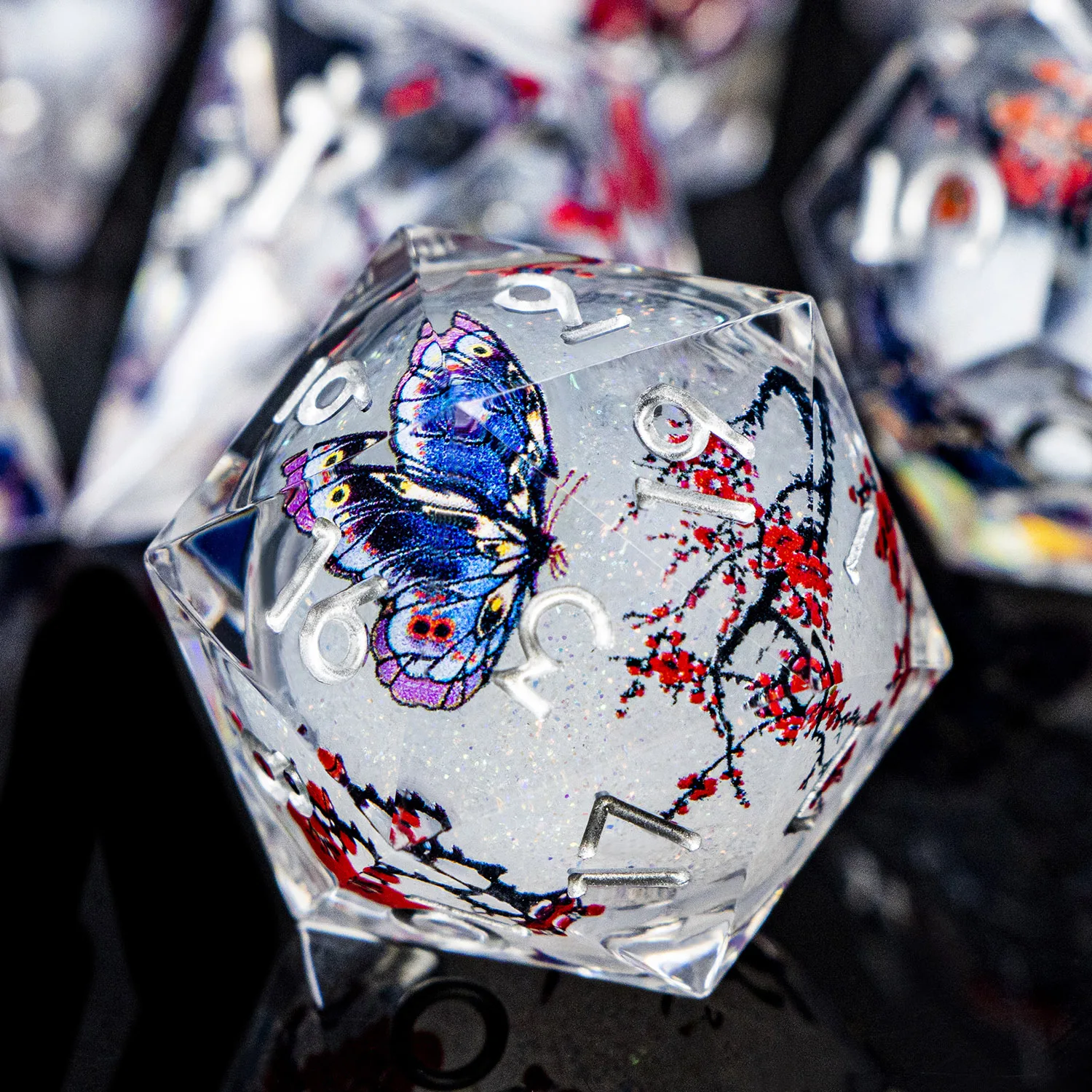 

D20 White Butterfly Liquid Core DND Sharp Edge Resin Dice D&D Dungeon and Dragon Role Playing Game Polyhedral D and D Dice Set