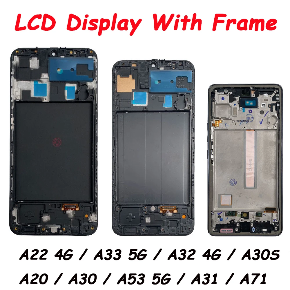 

LCD Display Touch Screen Digitizer Assembly For Samsung A01 A12 A03 Core A10S A20S A33 A53 5G A71 A51 With Frame Repair Parts