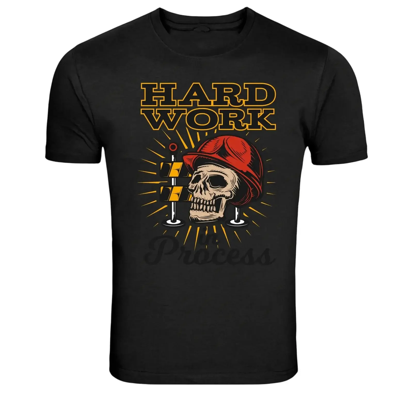 Hard Work In Process Construction Skull Worker T Shirt vintage Washed Unisex fashion Top For Everyday Wear designer clothes