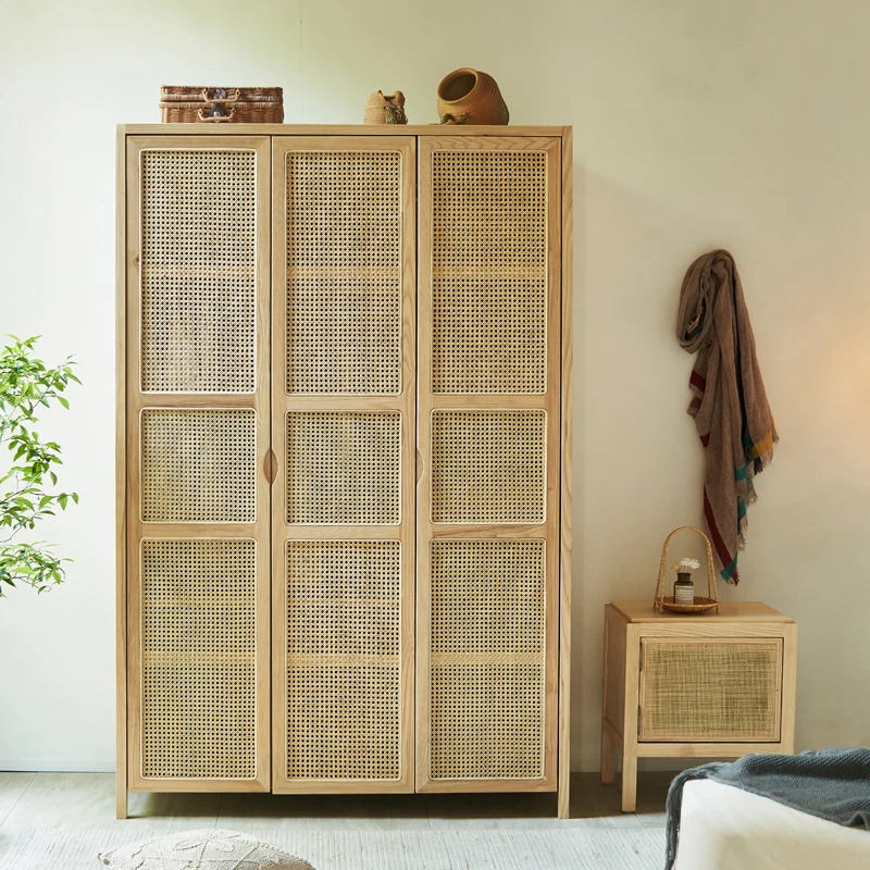 Indonesian rattan wardrobe, Nordic sliding door storage cabinet, sliding door wardrobe