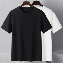 2PCS Men's Summer T-shirt Trendy Bottom Short Sleeved Black White Round-neck Pure Cotton Short Sleeved T-shirt