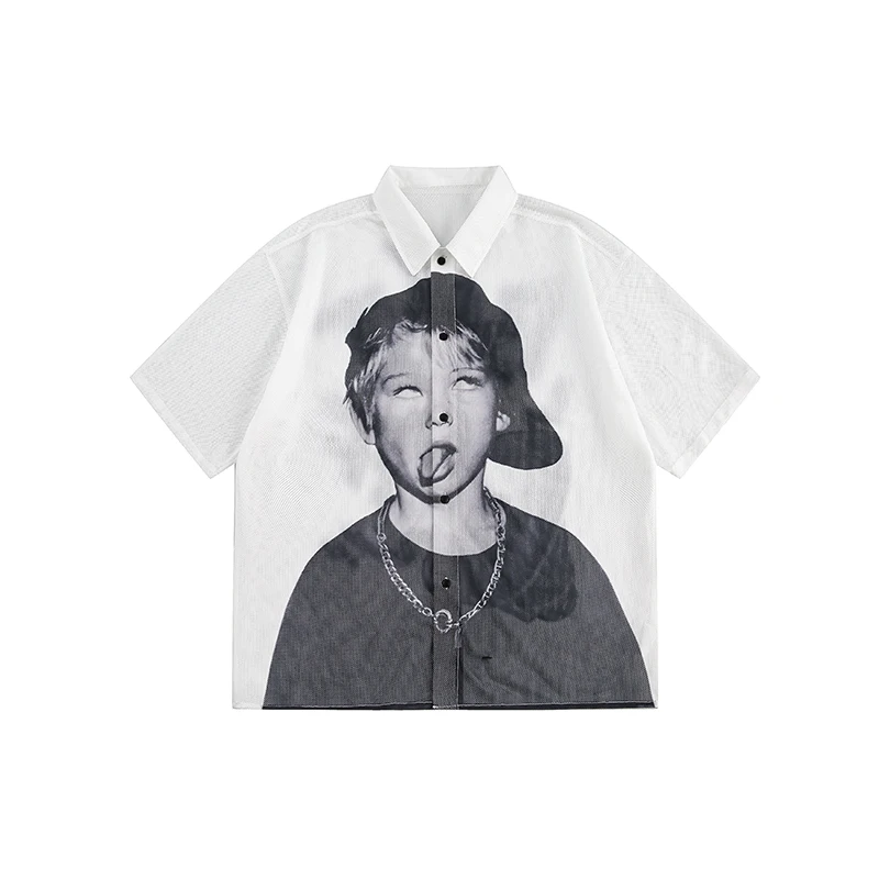 

Сетчатые полые рубашки для мужчин и женщин, прозрачные рубашки с коротким рукавом, свободная повседневная блузка, уличная одежда для горячих девушек, модные рубашки в стиле хип-хоп и рок