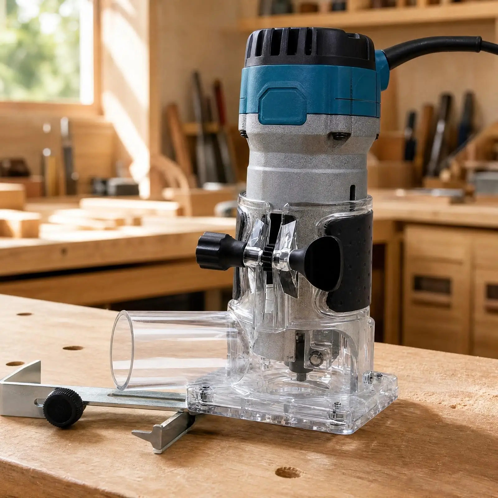 Edge Shaper Router Dust Cover 65mm with Guide Base Fixing Screw for Cabinet Work Compatible with Vacuum Extraction Port