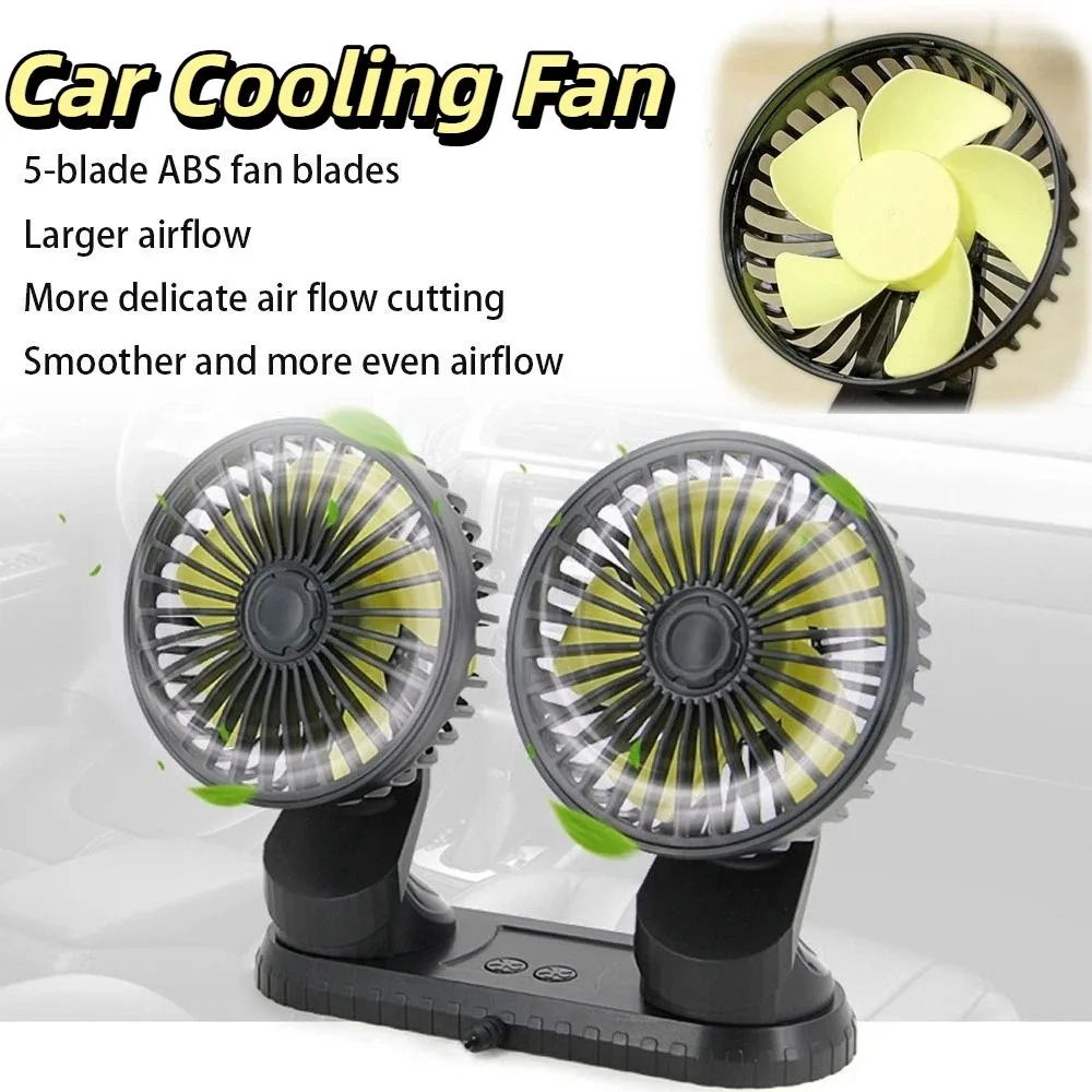 

Truck Low Noise Universal Cooling Fan 360° Rotatable 3 Speeds Adjustable Dual Head Fan Dashboard Air Circulator Fan Outdoor