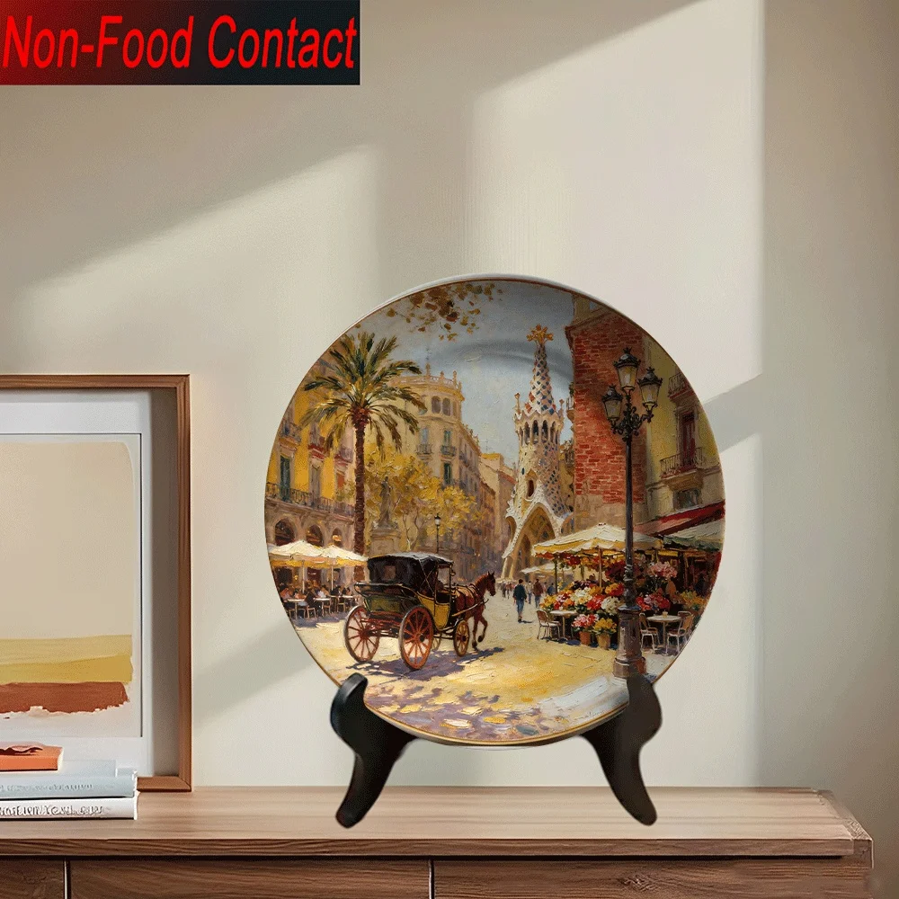 1pc Spanish Barcelona Architecture Ceramic Plate - Antoni Gaudí-Inspired Sagrada Familia & Casa Batlló Replica, Catalan