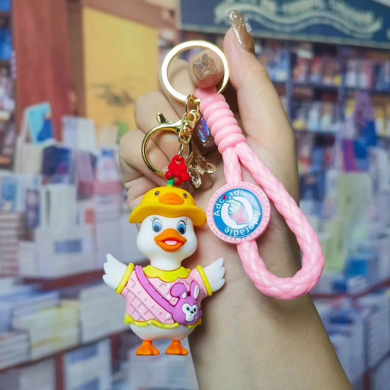 Cartoon cute diagonal backpack duck keychain with hat fashion duck couple bag pendant