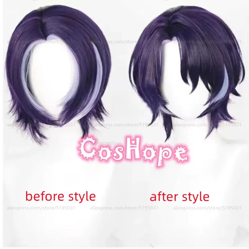 

Доктор Парик для косплея соотношение, 33 см, короткий парик, темно-синий, фиолетовый, мелирование, парик для косплея, аниме, термостойкие синтетические парики для косплея