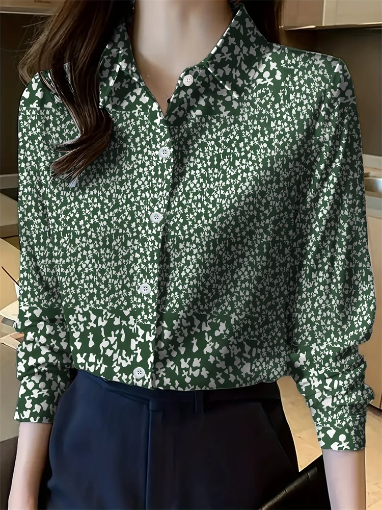 

Новая летняя женская рубашка с лацканами, модная однорядная рубашка с длинным рукавом и цветочным узором на пуговицах, повседневная женская повседневная рубашка