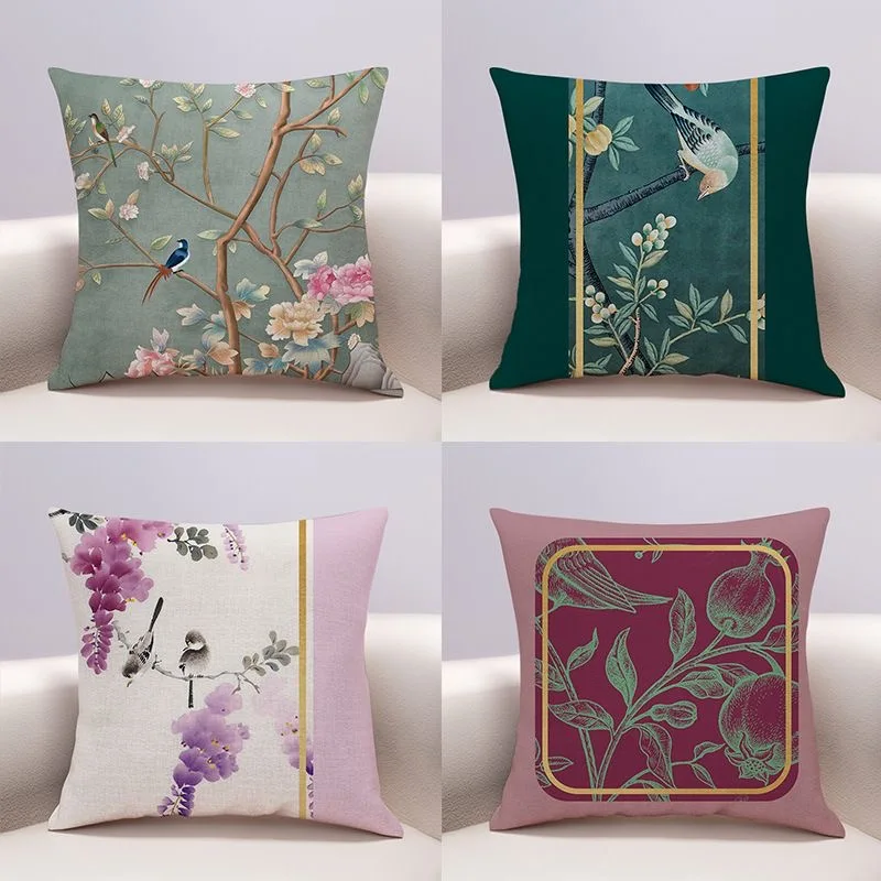 

Китайская ретро наволочка для гостиной, дивана, наволочка, классическая удобная подушка с цветами и птицами, съемная и моющаяся