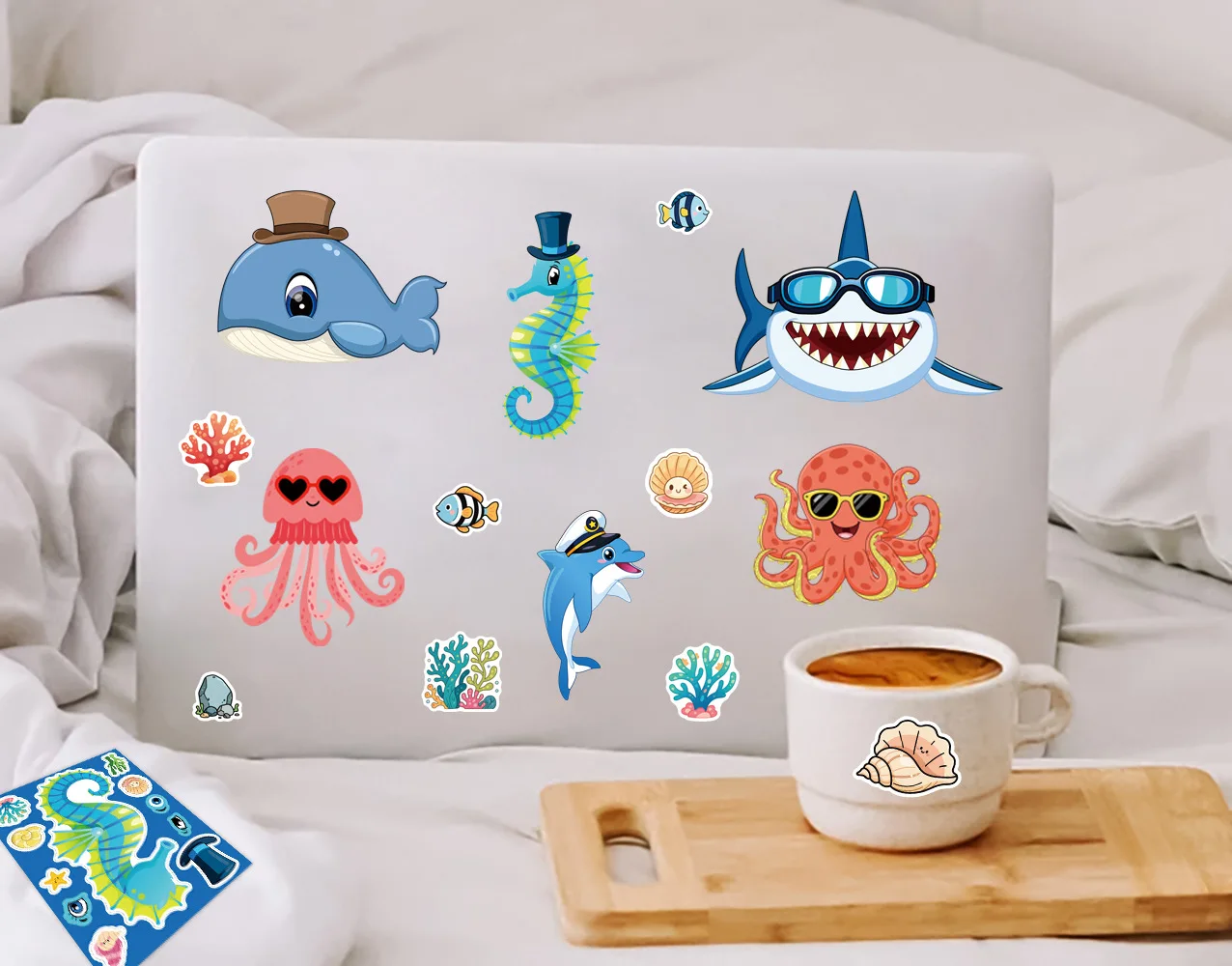 8 Sheets/pack Marine Animal Puzzle Stickers Make a Face Stickers Luggage Notebook Handbook DIY Decoration Waterproof Stickers