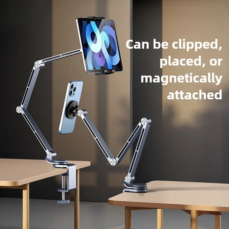 Magnetic Tablet Stand Holder, Foldable Tablet Arm iPad Desk Mount with 360°Rotate Base, Phone Holder iPad Stand for Desk and Bed