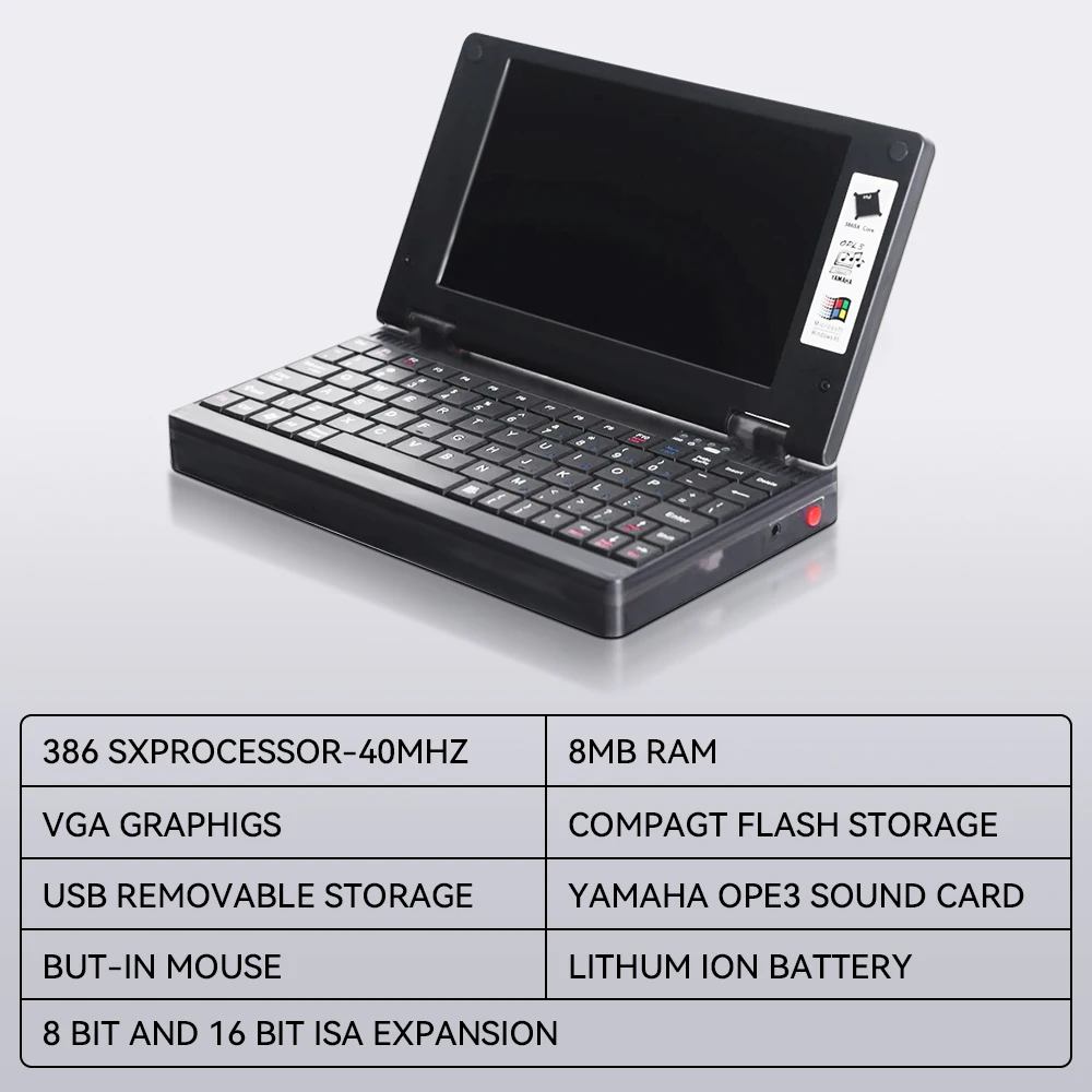 Mini Pocket retro 386 notebook computer OPL3 sound card VGA IPS Screen win 3.11/DOS system