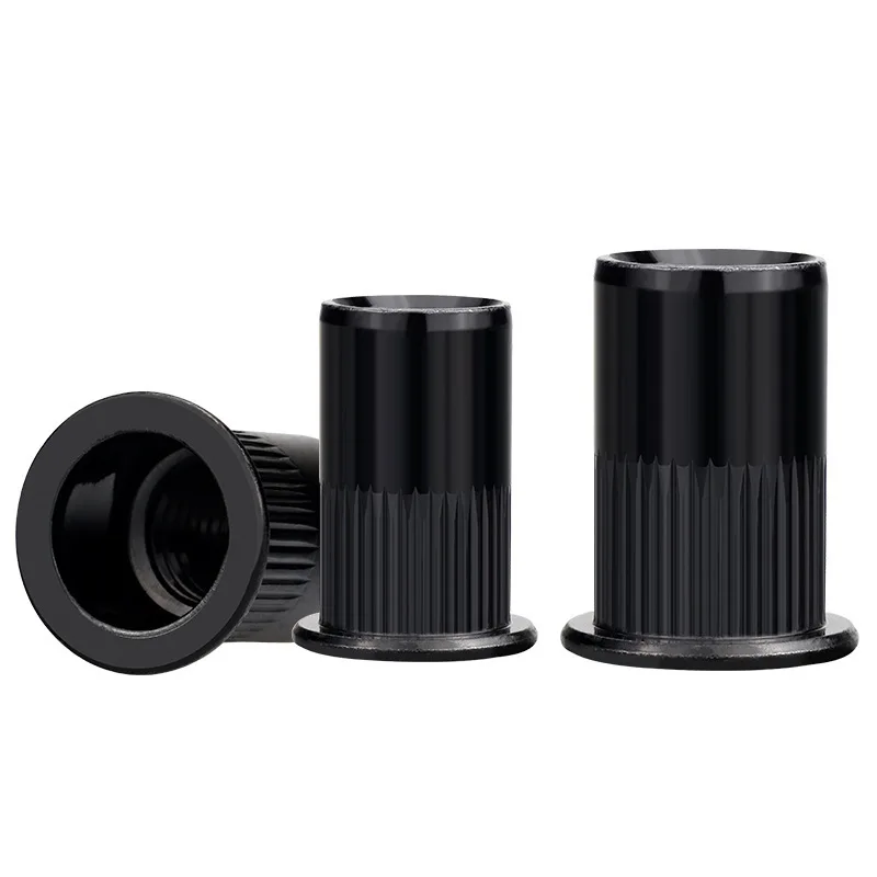 110pcs Flat Head Rivnut Black Zinc Plated Carbon Steel Knurled Rivet Nut Threaded Insert Nuts M3 M4 M5 M6 M8
