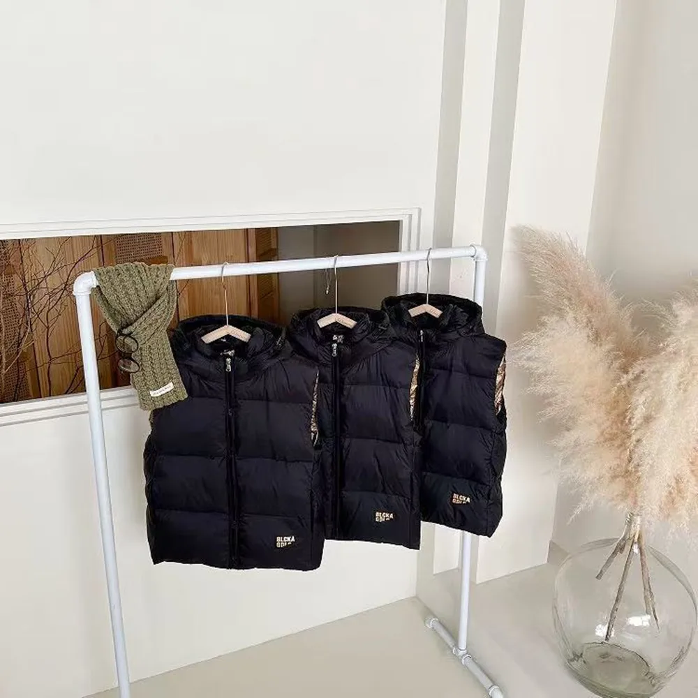 Winter Boys and Girls Black Gold Vest Fashion New Children's Hooded White Duck Down Down Jacket 120-170cm