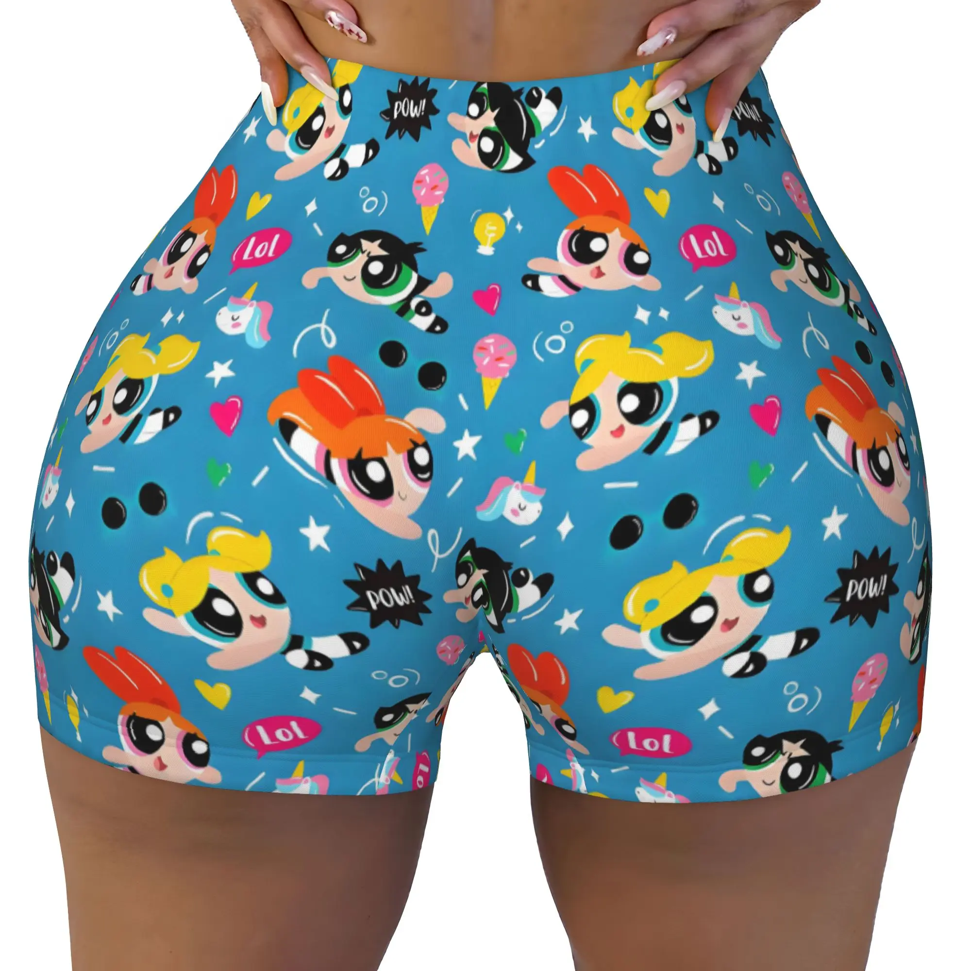 Custom Poweres Anime Puffes Workout Biker Running Shorts for Women Buttercup Blossom Bunny Gym Yoga Shorts
