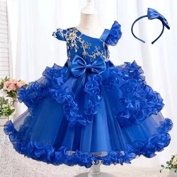 2024 New Girls' paillettes Princess Dress 3-8 anni Flower Bow Cake Dress Halloween banchetto Host Performance Dress