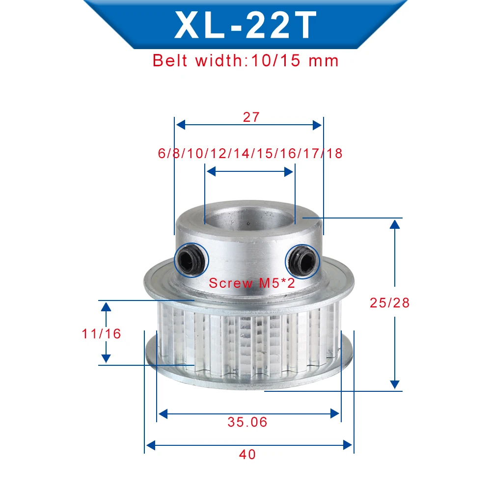 21T 22T 23T 合金プーリー XL BF 形状台形歯ピッチ 5.08 ミリメートルボア 6/6.35/7/8/10/12 ミリメートル伝達ベルト幅 10/15 ミリメートル