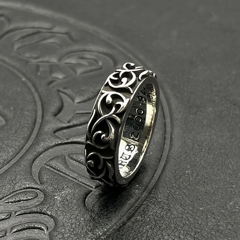 

S925 sterling silver trendy retro and old trendy jewelry eternal vine ring medieval men do not fade niche