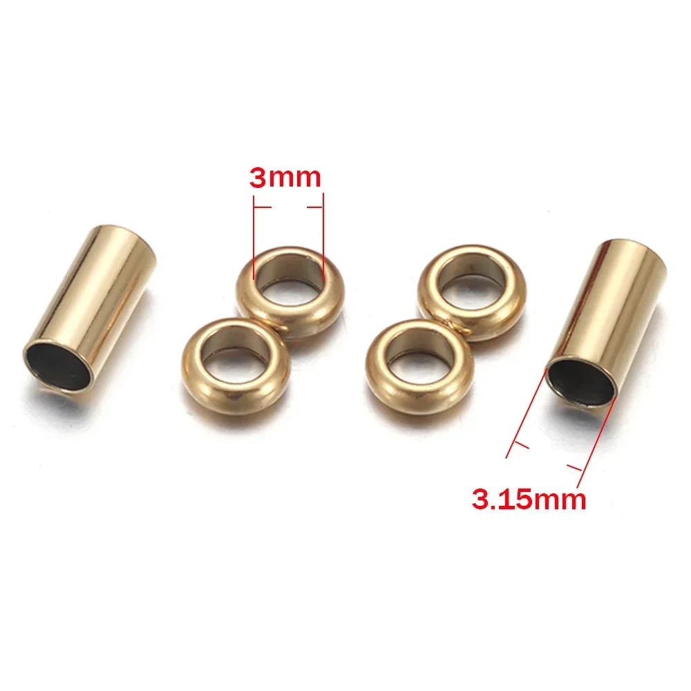 Tampas de extremidade de fecho de aço inoxidável, contas espaçadoras, conector de ouro 18k para corda milan de 3mm, pulseira ajustável, acessórios de fabricação