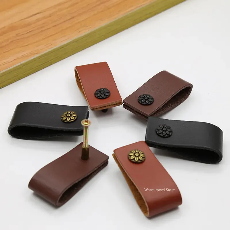 Cabinet Door Drawer Leather Handle Nordic Simplicity Wardrobe Shoe Cabinet Furniture Handles Dresser Brown Single Hole Pulls