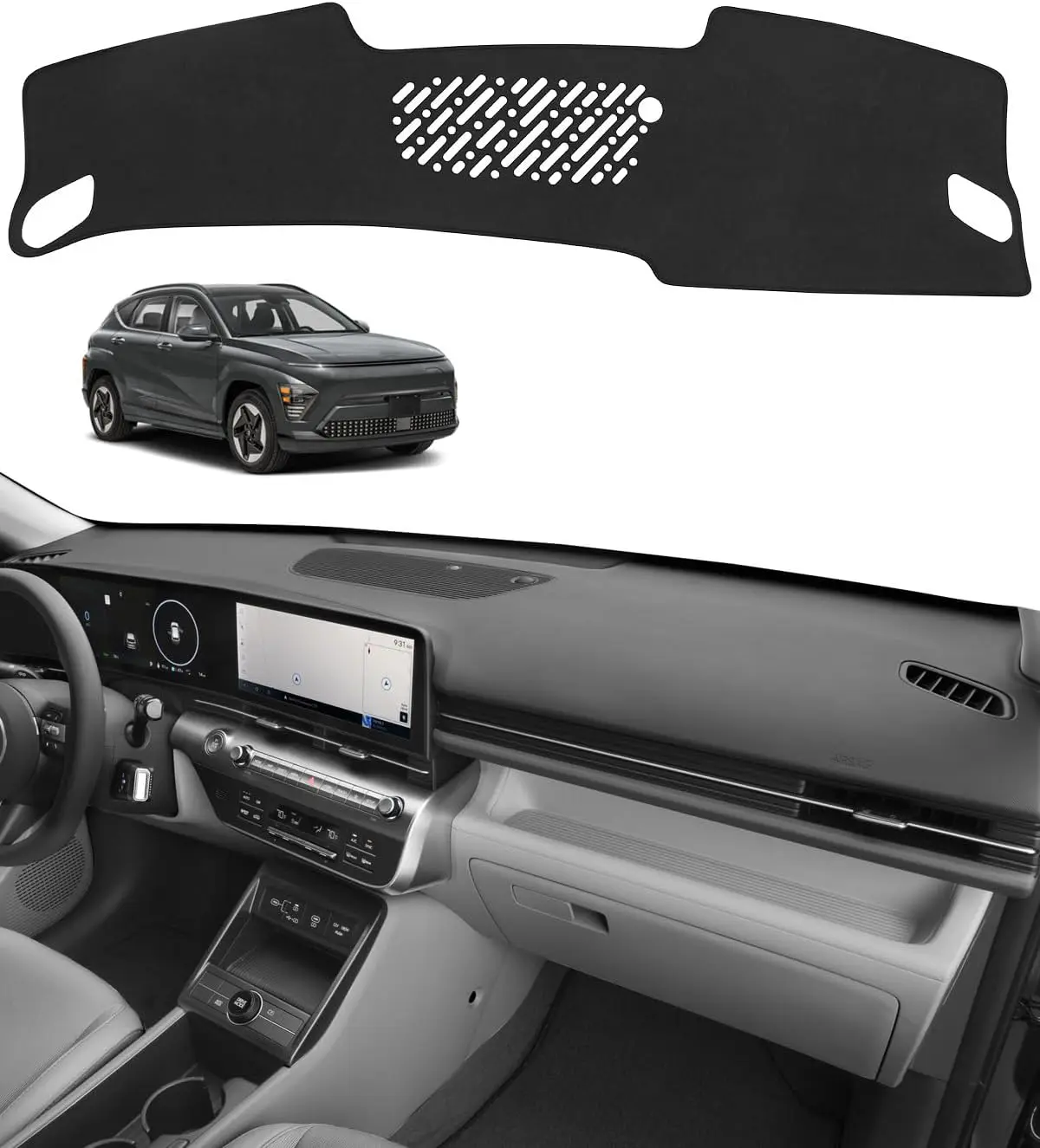 Dash Cover for Hyundai Kona 2024 2025 2026 Accessories Black Flannel Dashboard Cover Mat Car Dashboard UV Sun