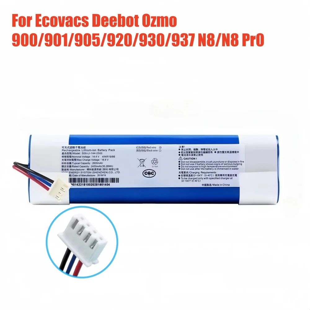 12800mAh Replacement Battery for Ecovacs Deebot Ozmo 900 901 905 920 930 937 N8 Pro Robot Vacuum Cleaner 14.4V Li - ION Battery