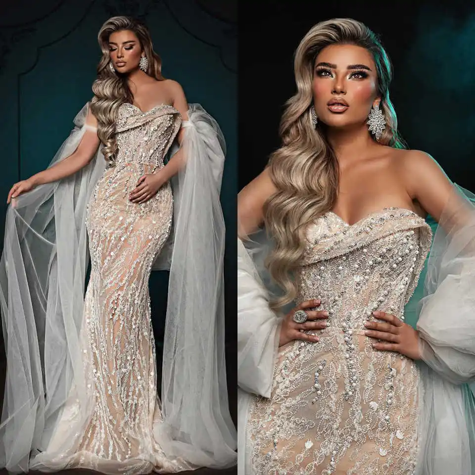 

Luxury Mermaid Wedding Dresses Strapless Pearls Beading Sleeveless Bridal Gowns Prom Dresses Vestido de novia Customized