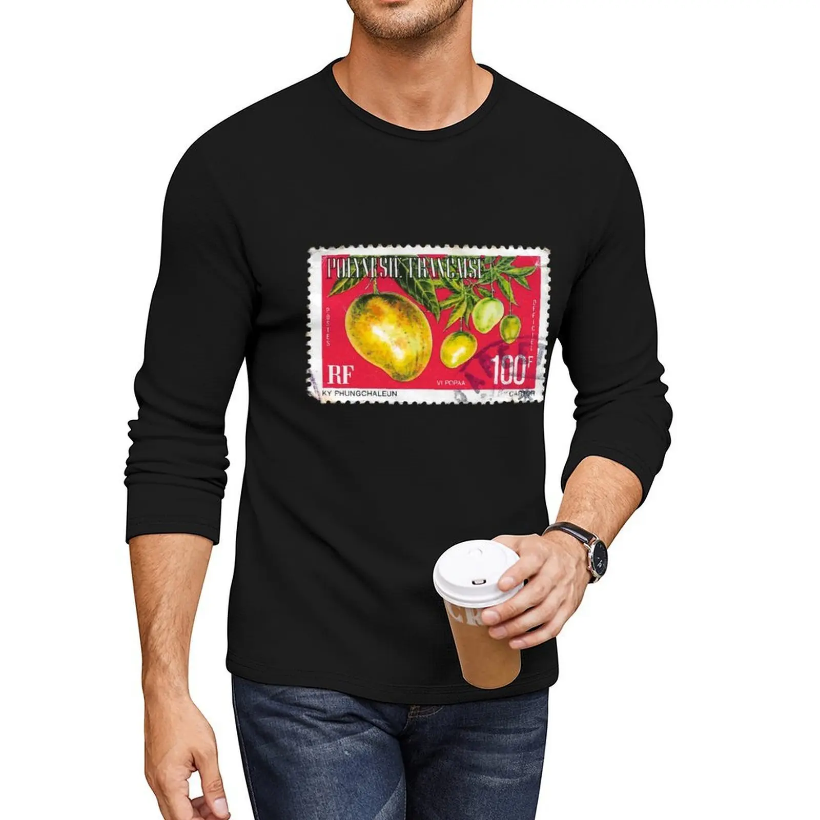

Vintage French Polynesia Stamp Long T-Shirt Tee shirt t shirt man customized t shirts graphic t shirt plain black shirts men