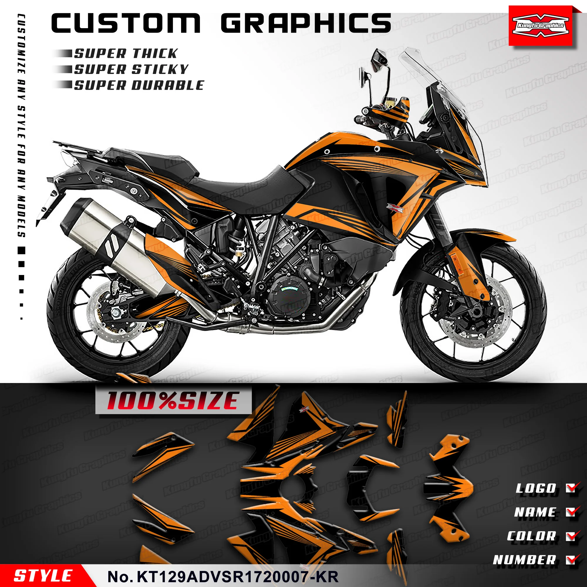 

KUNGFU GRAPHICS MX Sticker Vinyl Wrap Kit for KTM 1290 Super Adventure S R 2017 2018 2019 2020 2021 2022 2023, Orange Black