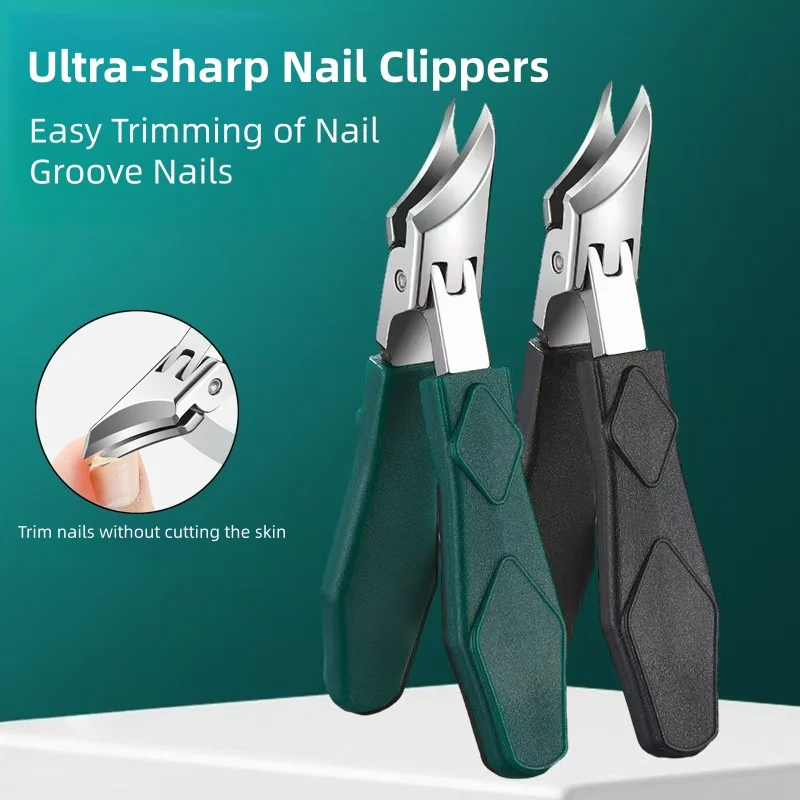 Zehennagelknipser für eingewachsene, dicke Zehennägel, 1 Stück, ultrascharfe, gebogene Klinge aus Edelstahl, Nagelknipser, rutschfester Pediküre-Trimmer