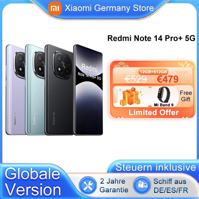 Global Version Xiaomi Redmi Note 14 Pro Plus 5G Smartphone 200MP AI Camera Snapdragon 7s Gen 3 NFC 120W 5110mAh Battery