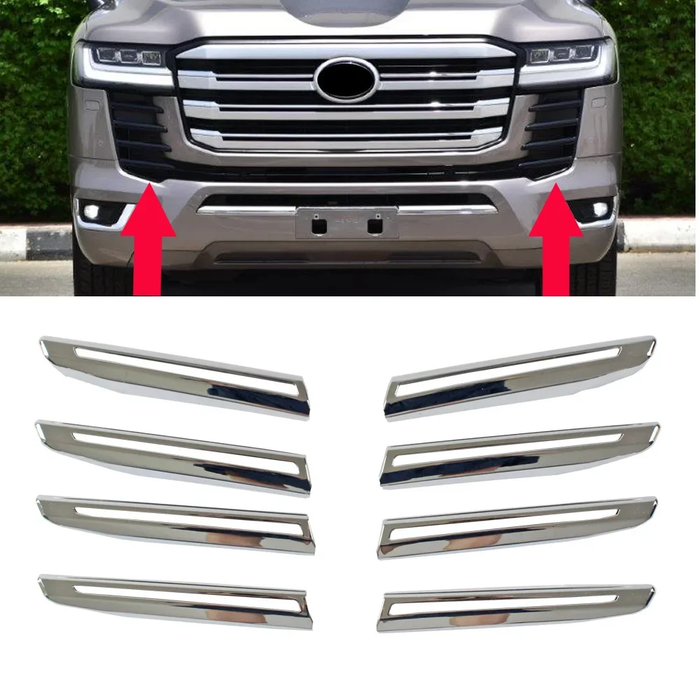8Pcs Chrome Front Grille Bumper Guard Styling Trim Covers  for   Land Cruiser 300 2021 2022 LC300
