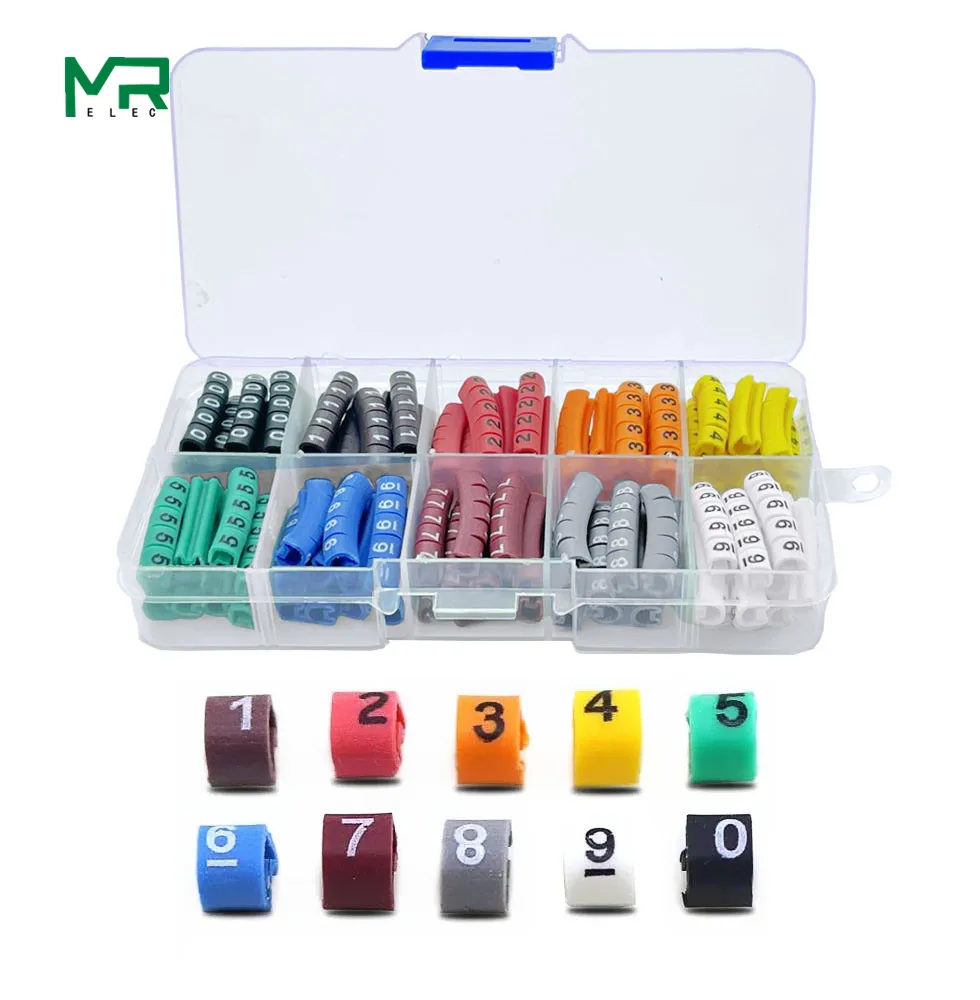 300-500PCS/ Box EC-0 EC-1 EC-2 Cable Marker Wire Marker Number 0 to 9 Cable Size 1.0~10 Sqmm Mix Colored