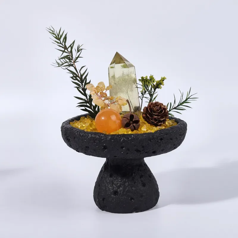 Popular Lucky Citrine Bonsai Daijinba series yellow crystal tower with yellow calcite ball Lucky Treasure