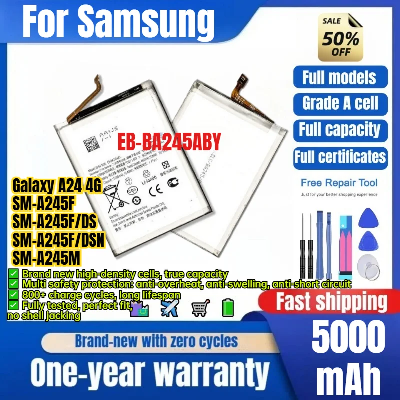 EB-BA245ABY for Samsung Galaxy A24 4G/SM-A245F/SM-A245F/DS/SM-A245F/DSN/SM-A245M Phone Battery Replacement Bateria  with Tools