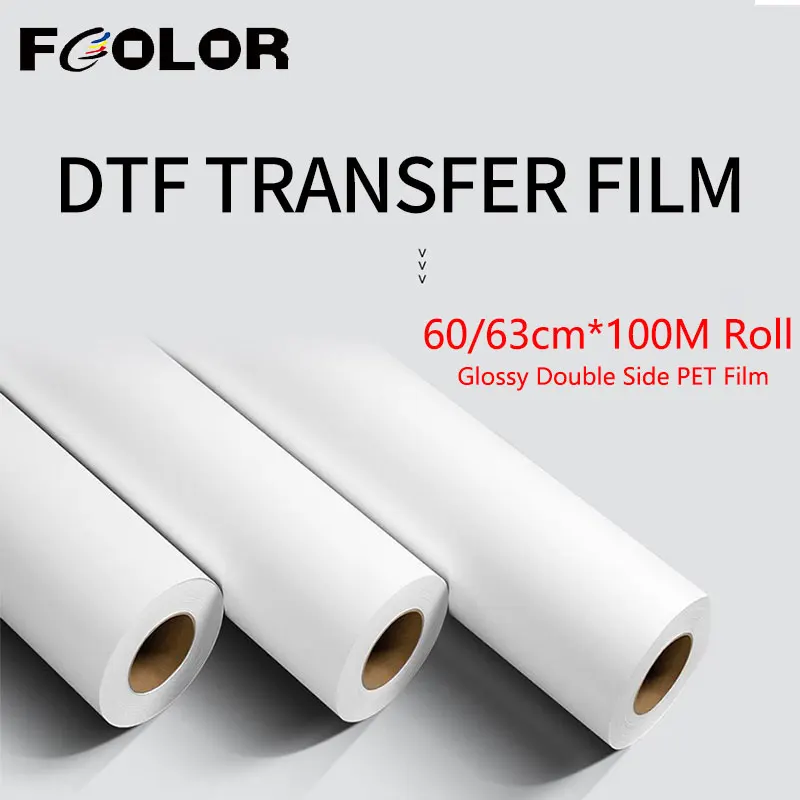 Fcolor 60cm*100m Glossy Double Sided DTF PET Film Roll For I3200 XP600 DTF Printer T shirt Printing Heat Transfer PET Film