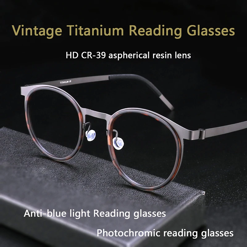 

Vintage Titanium Round Anti Blue Light Photochromic Reading Glasses For Men Computer Presbyopic Eyeglasses Women +0.25 To +6.00