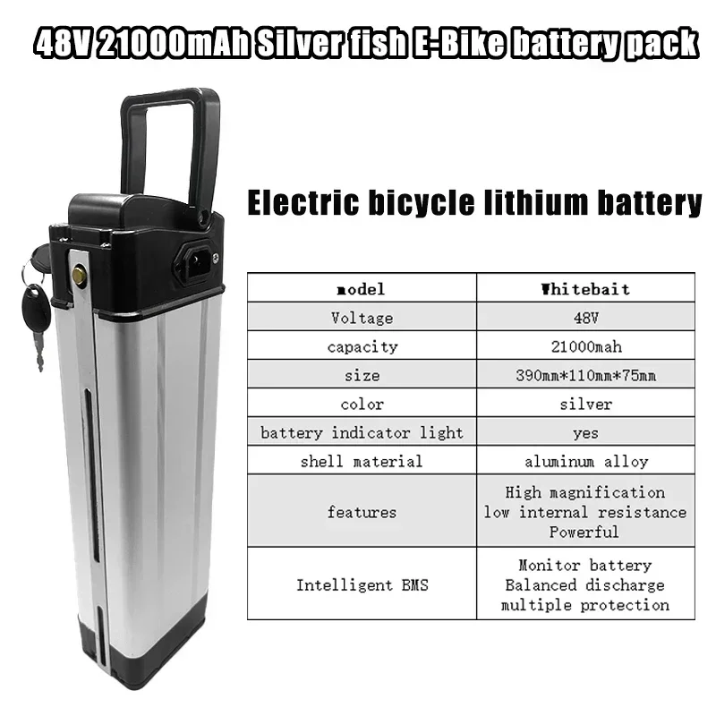 Portable 48V E-bike Battery Pack 600W High Power Lithium Battery Aluminum Shell Suitable for Long Lasting Life OF E-bike Series