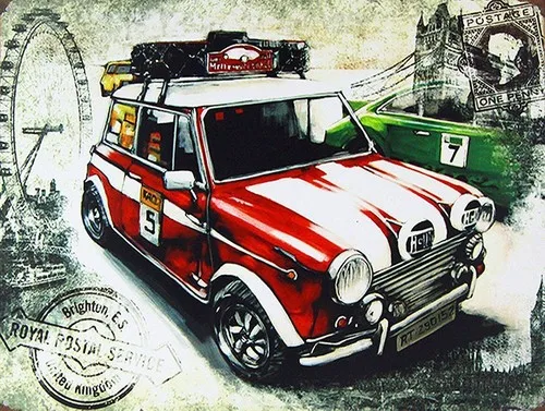 MINI CAR BRIGHT  Vintage Retro Metal Tin Sign Poster Plaque Garage Wall Decor A4