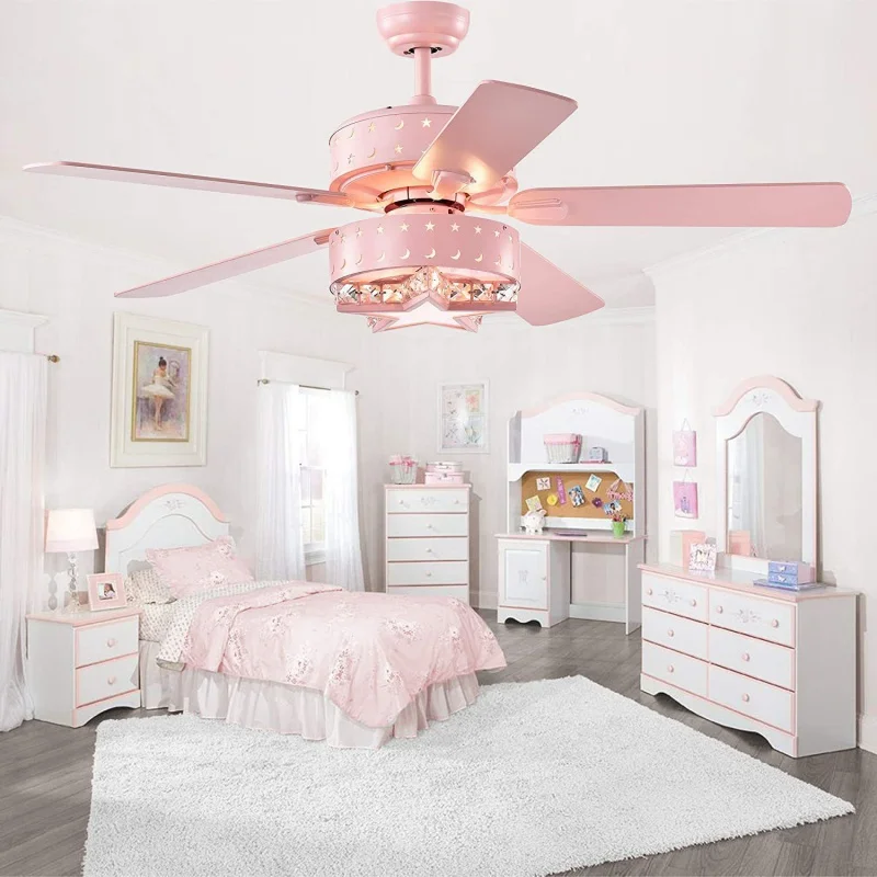 Children's Crystal Fan Lamp Living Room Dining Room Bedroom and Household Ceiling Fan Lights Available in Four Seasons