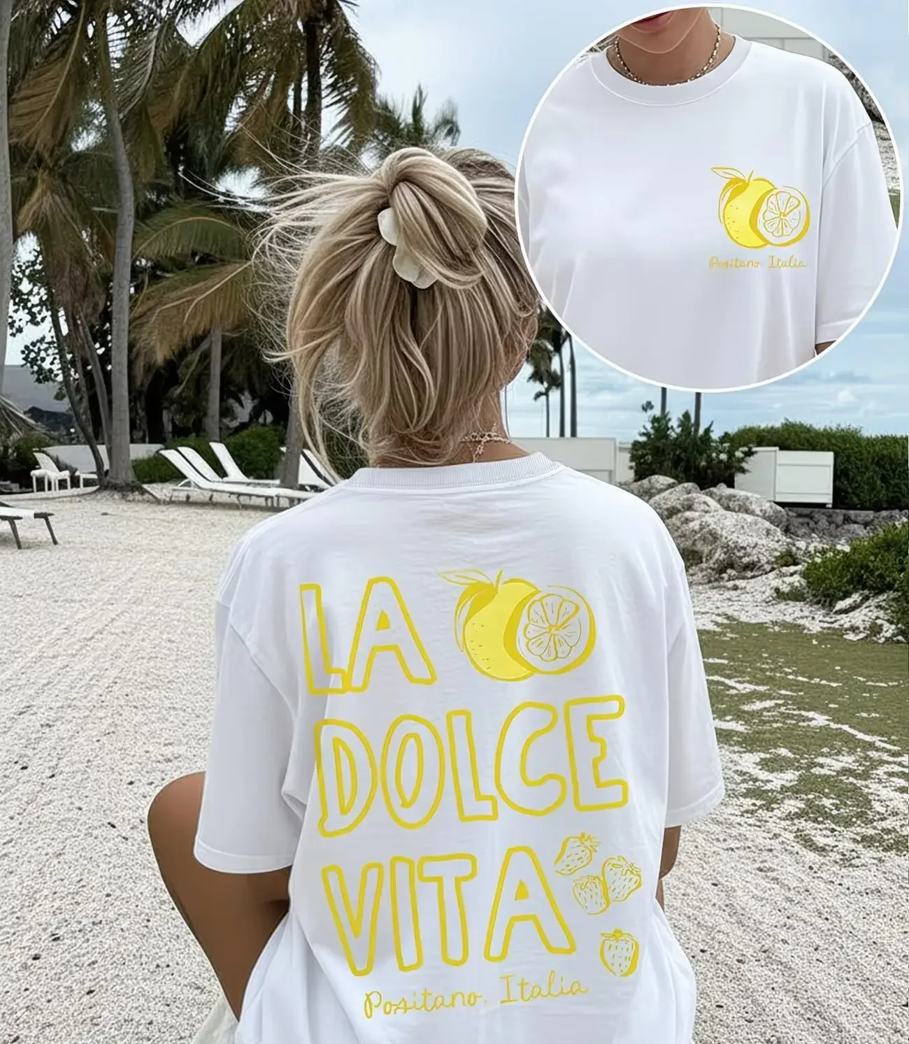 Vintage Positano Italia Lemon T-Shirt Aesthetic Fruit Graphic Tops Women Trendy Italian Vibes Loose Casual Summer Holiday Tee