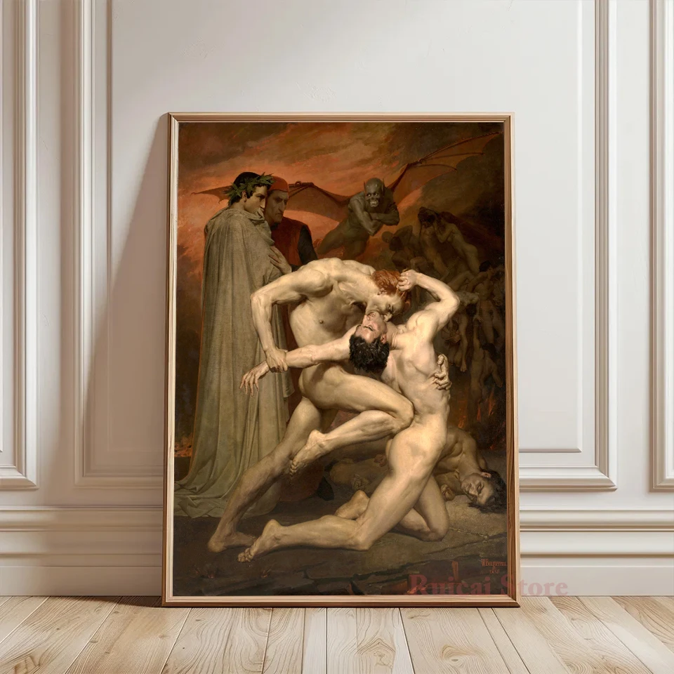 

William Bouguereau - Dante and Virgile Poster Art Victorian Vintage Art Poster Canvas Paintings Wall Art Pictures Home Decor