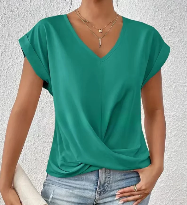 Camisetas Tees Kleidung Schwarz Weiß V-Ausschnitt Damen T-Shirt Neues Sommer Einzigartiges Kurzarm-T-Shirt Damen Tops Damenbekleidung Q5593 – Detail 25