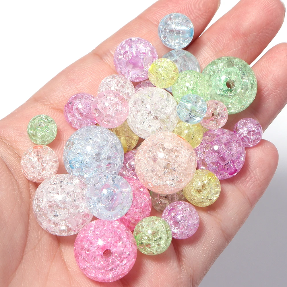 20-100pcs 8/10/12/14/16mm Cracked Acrylic Beads Candy Color Mixed Round Loose Beads For DIY Jewelry Making Bracelets Necklace image 6