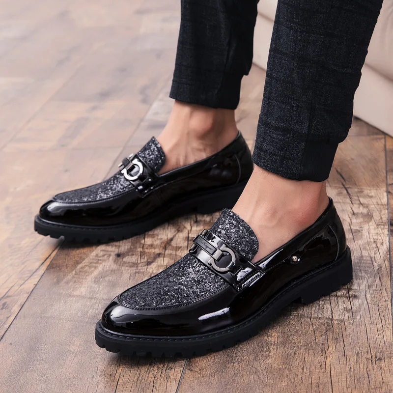 Casual Formal Business Leather Shoes Men Marry Italian Dress Banquet Shoe Luxury Men's Golden Bullock SUIT Shoes