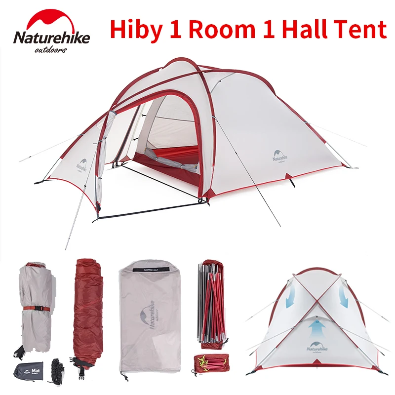 

Naturehike Hiby Dome Tent Camping Semi Geodesic Tent for 2-4 People Family Outdoor Double Layer Rainproof 20D Nylon Ultralight