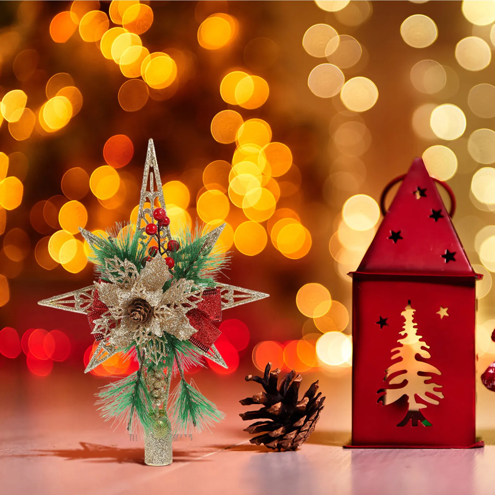 

1pc Christmas Tree Topper Star Decor Five-Pointed Adornment For Holiday Home Party Decoration Xmas Treetop Ornament Festival