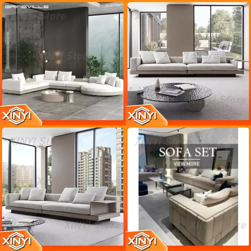 Hot Selling Modern Italian Luxury Linen Villa Sofa for Reclining L-Shape Sectional Living Room Sofa for Velvet Sofa for Home