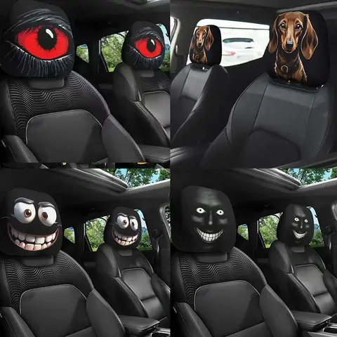 2 pezzi di federa per auto stampata con faccia di Halloween, morbida e confortevole, decorativa, lavabile, in tessuto di poliestere, fodera per cuscino, poggiatesta per sedile automatico