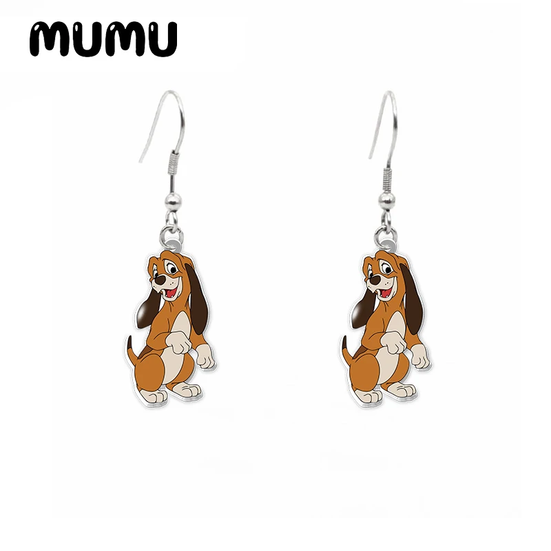 2024 New The Fox and the Hound Dangle Earring Funny Acrylic Earrings Handmade Jewelry Epoxy Resin Fish Hook Earring